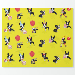 Mirabelle, boston terrier birthday wrapping paper
