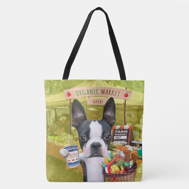 Mirabelle, the boston terrier farmer's market tote bag (Front)
