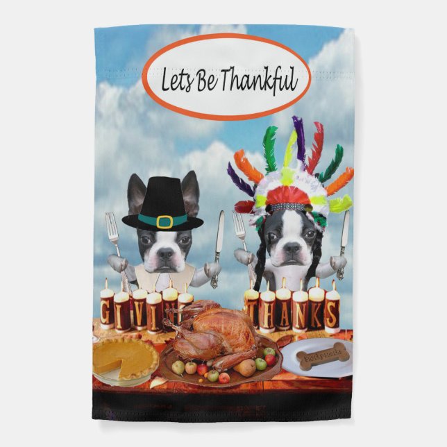 MIrabelle the boston terrier Thankgiving flag (Front)