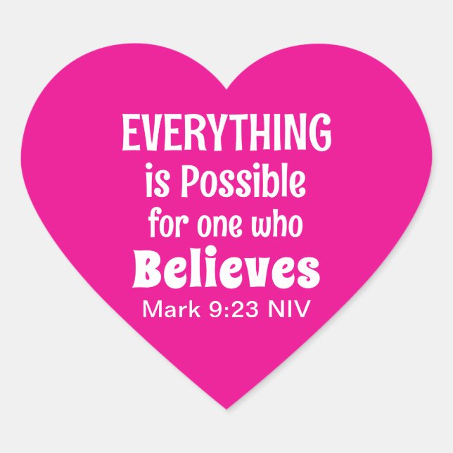 Miracle Bible Verse Christian Faith Hot Pink Heart Sticker (Front)
