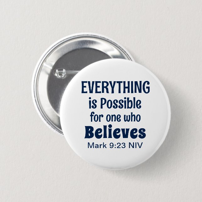 Miracle Bible Verse Christian Faith Navy Blue Button (Front & Back)