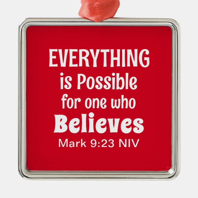 Miracle Bible Verse Christian Faith Red Metal Ornament (Front)