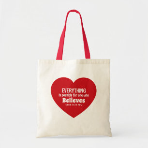 Miracle Bible Verse Red Heart Encouraging Believe Tote Bag