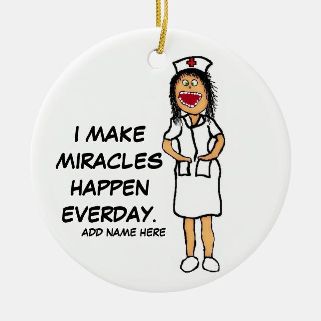 Miracle Nurse Cartoon Ceramic Ornament (Front)