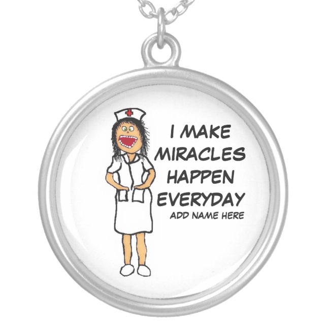 Miracle Nurse Cartoon Silver Plated Necklace (Front)