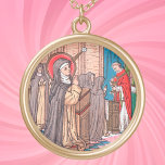 Miracle of Bl. Imelda Lambertini (VVP 010) Gold Plated Necklace<br><div class="desc">NOTE WELL: Given the complexity of the design, the LARGE size works best. Born into a noble family of Bologna, Italy, Blessed Imelda Lambertini (1322-1333) was a precociously religious child devoted to St. Agnes of Rome; Mary, Queen of Heaven; and the Holy Eucharist. At age five, she built an oratory...</div>