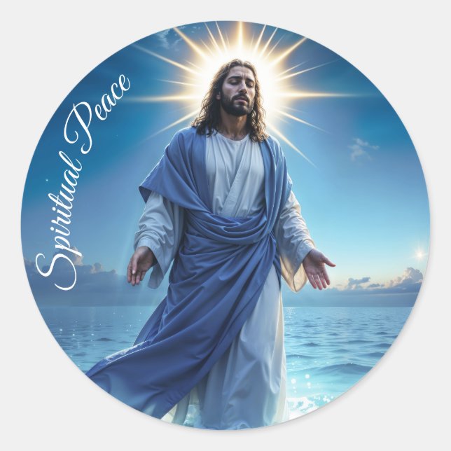 Miracle of Jesus Christ ocean spiritual peace  Classic Round Sticker (Front)