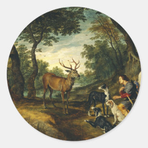 Miracle of Saint Hubert by Peter Paul Rubens Classic Round Sticker