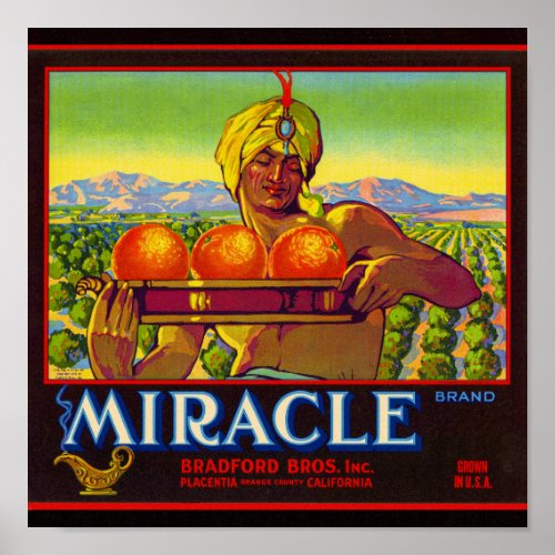 Miracle Oranges packing label Poster