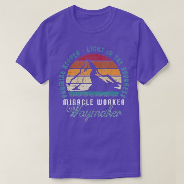 Miracle Worker Waymaker Retro Mountain Religious C T-Shirt (Design Front)