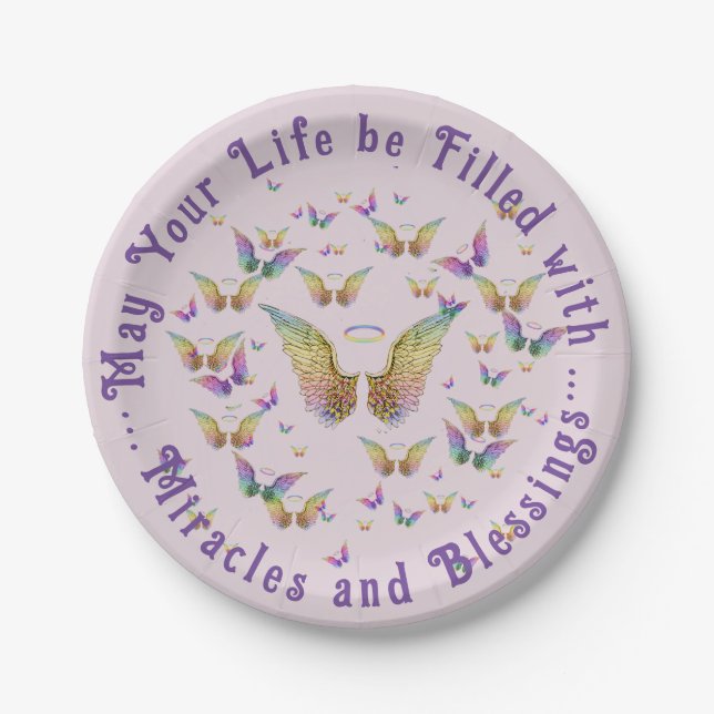 Miracles and Blessings Angel WIngs Paper Plates (Front)