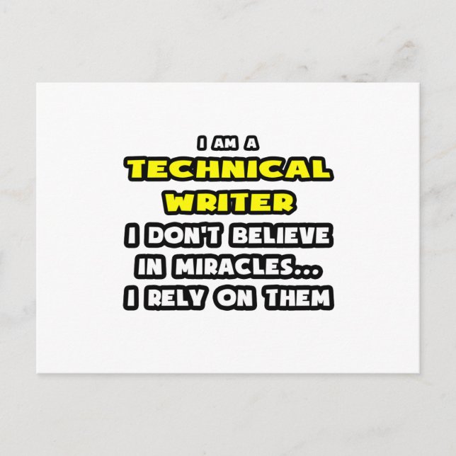 Miracles and Technical Writers ... Funny Postcard (Front)