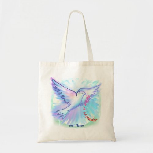 Miracles Dove Christian custom name tote bag