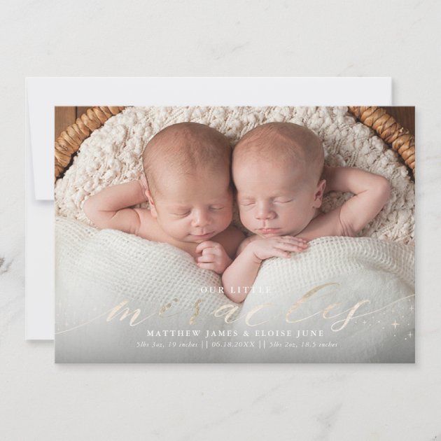 Miracles Faux Foil Twin Birth Announcement