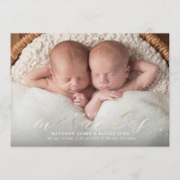 Miracles Faux Foil Twin Birth Announcement