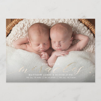 Miracles Faux Foil Twin Birth Announcement