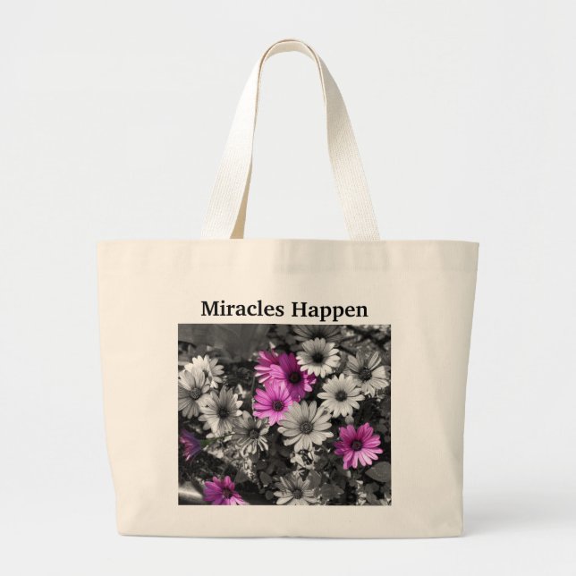 Miracles Happen Daisies Inspirational Tote Bag (Front)