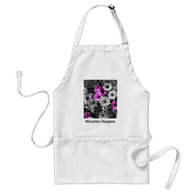 Miracles Happen Daisy Flowers Inspirational Adult Apron (Front)