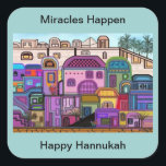 Miracles Happen Hannukah Stickers<br><div class="desc">Graphic illustration of the tapestry of colors in the city of Jerusalem.  Customize these stickers with your choice of backround color and message.   Original artwork by Magins Creations.</div>