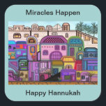 Miracles Happen Hannukah Stickers<br><div class="desc">Graphic illustration of the tapestry of colors in the city of Jerusalem.  Customize these stickers with your choice of backround color and message.   Original artwork by Magins Creations.</div>