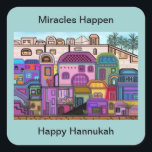 Miracles Happen Hannukah Stickers<br><div class="desc">Graphic illustration of the tapestry of colors in the city of Jerusalem.  Customize these stickers with your choice of backround color and message.   Original artwork by Magins Creations.</div>
