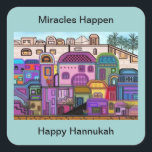 Miracles Happen Hannukah Stickers<br><div class="desc">Graphic illustration of the tapestry of colors in the city of Jerusalem.  Customize these stickers with your choice of backround color and message.   Original artwork by Magins Creations.</div>