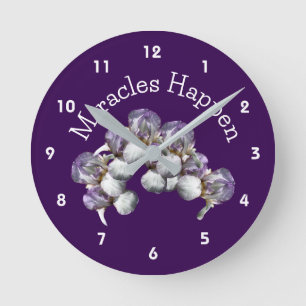 Miracles Happen Iris Flowers Inspirational Round Clock