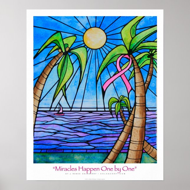 "Miracles Happen One by One" Pink Ribbon Ekleberry Poster (Front)