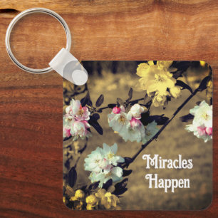 Miracles Happen Spring Blossoms Inspirational Keychain