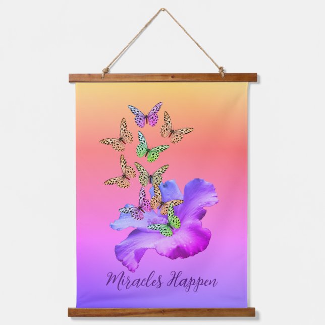 Miracles Hibiscus Butterflies Inspirational   Hanging Tapestry (Front)