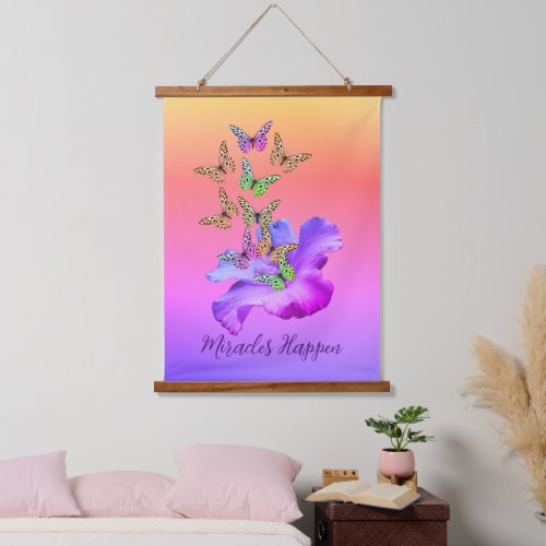 Miracles Hibiscus Butterflies Inspirational   Hanging Tapestry