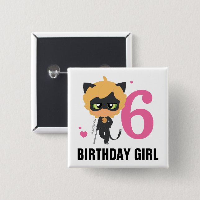 Miraculous Cat Noir Chibi Birthday Girl Button (Front & Back)