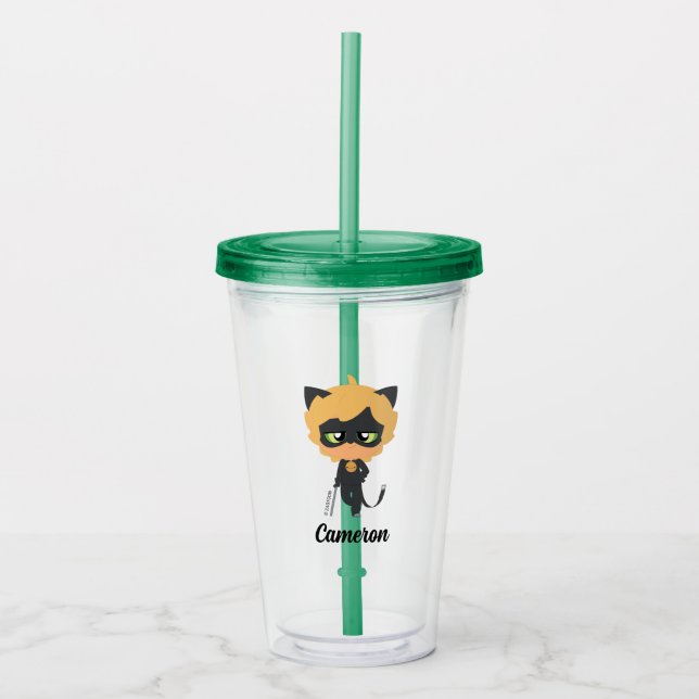 Miraculous Cat Noir Chibi Birthday Party Favor Acrylic Tumbler (Front)