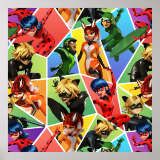 Miraculous Colorful Character Pattern Poster