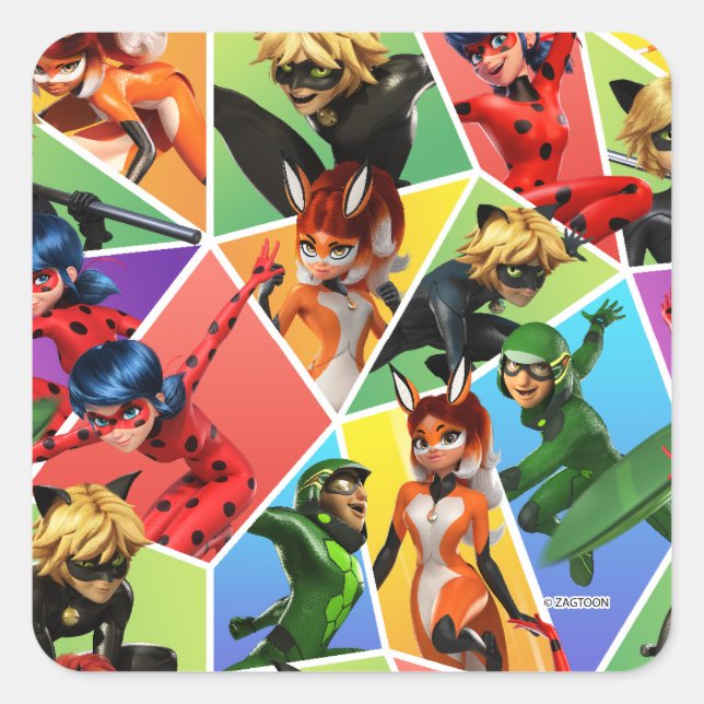 Miraculous Colorful Character Pattern Square Sticker (Front)