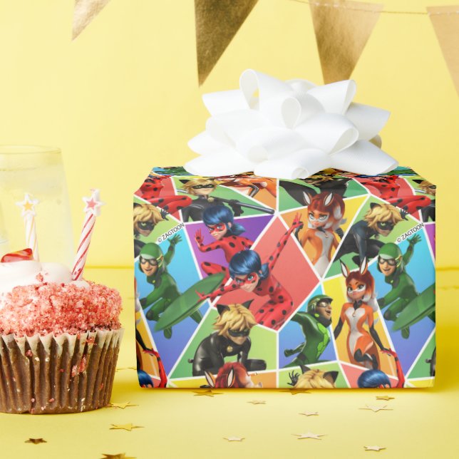 Miraculous Colorful Character Pattern Wrapping Paper (Birthday Party)