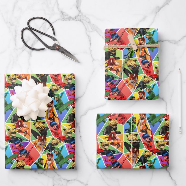 Miraculous Colorful Character Pattern Wrapping Paper Sheets (Front)