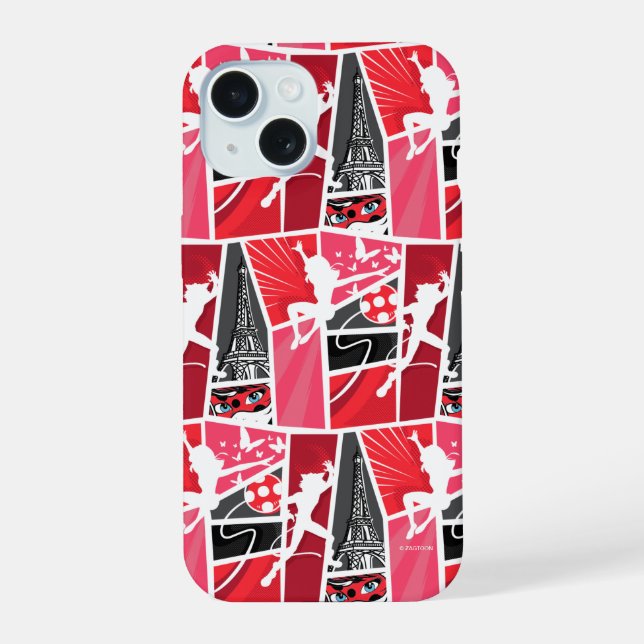 Miraculous Comic Ladybug Paris Pattern iPhone 15 Case (Back)
