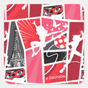 Miraculous Comic Ladybug Paris Pattern Square Sticker