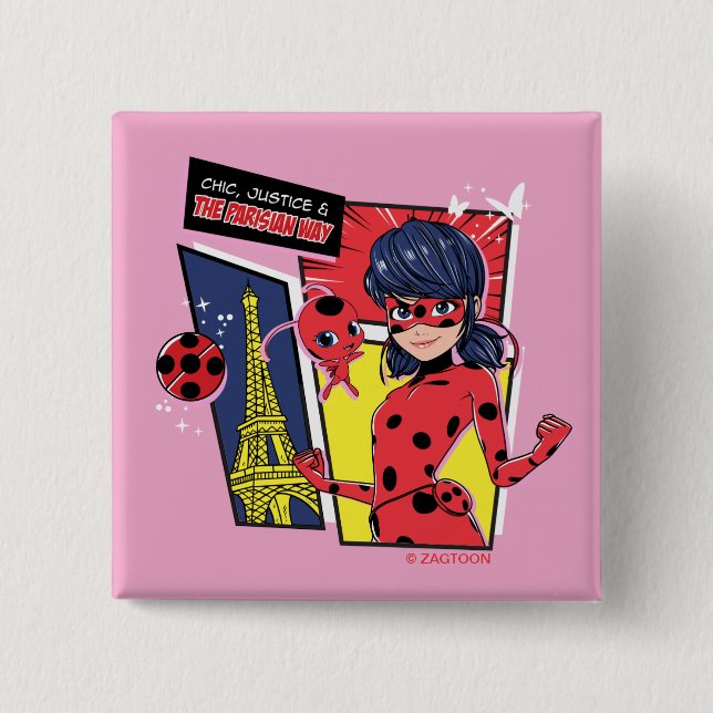 Miraculous Comic Ladybug Parisian Way Button (Front)
