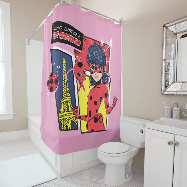 Miraculous Comic Ladybug Parisian Way Shower Curtain (In Situ)