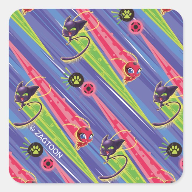 Miraculous Kwamis Tikki & Plagg Pattern Square Sticker (Front)