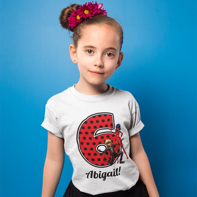 Miraculous Ladybug & Cat Noir 6th Birthday T-Shirt (Girl wearing t-shirt)