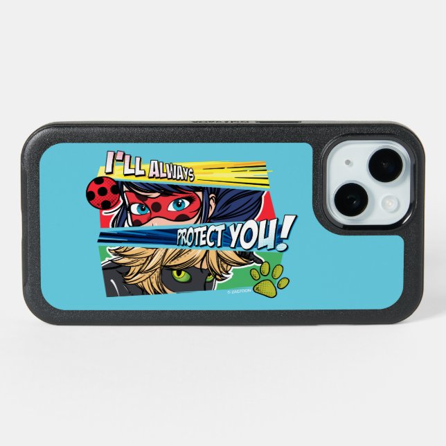 Miraculous Ladybug & Cat Noir Always Protect You iPhone 15 Case (Back Horizontal)