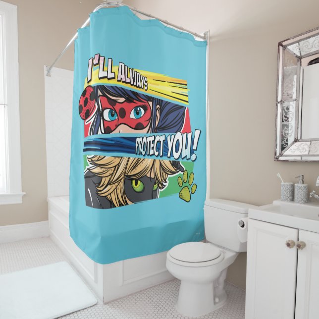 Miraculous Ladybug & Cat Noir Always Protect You Shower Curtain (In Situ)