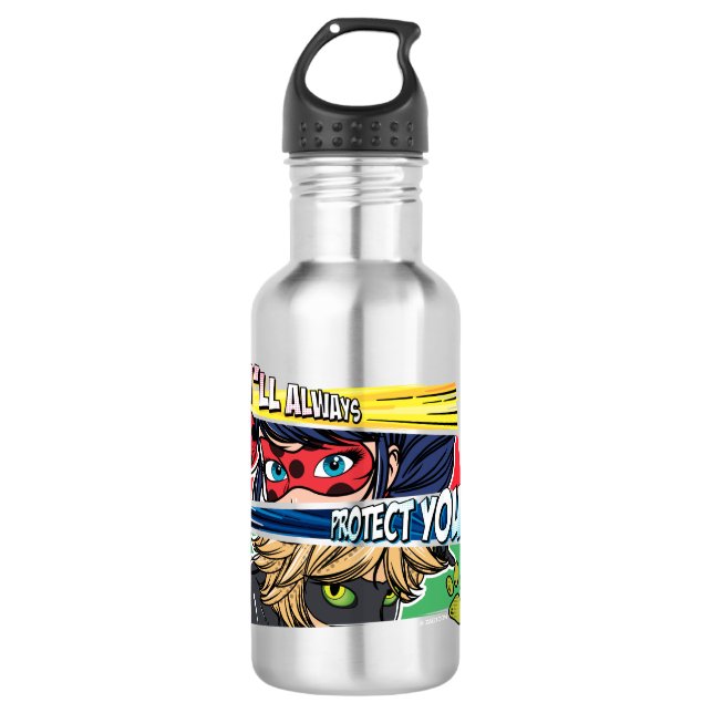 Miraculous Ladybug & Cat Noir Always Protect You Stainless Steel Water Bottle (Front)