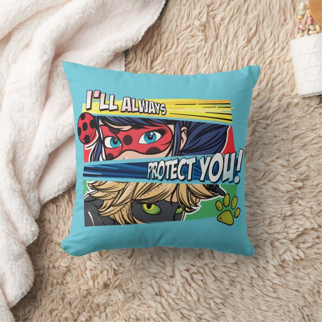 Miraculous Ladybug & Cat Noir Always Protect You Throw Pillow (Blanket)