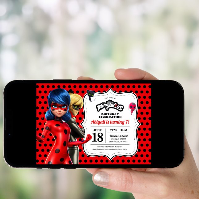 Miraculous Ladybug & Cat Noir Birthday Invitation (Front Digital)