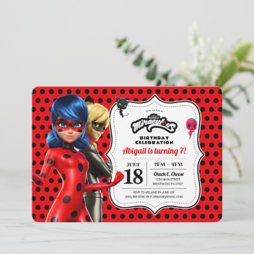 Miraculous Ladybug & Cat Noir Birthday Invitation | Zazzle