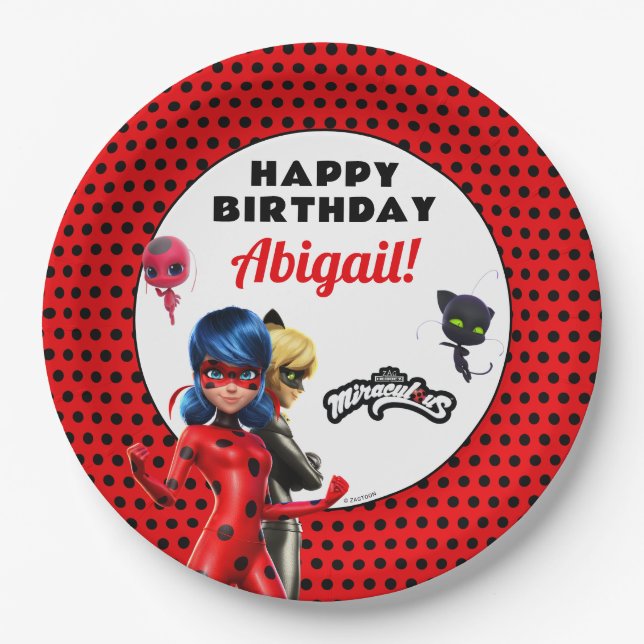 Miraculous Ladybug & Cat Noir Birthday Paper Plates (Front)